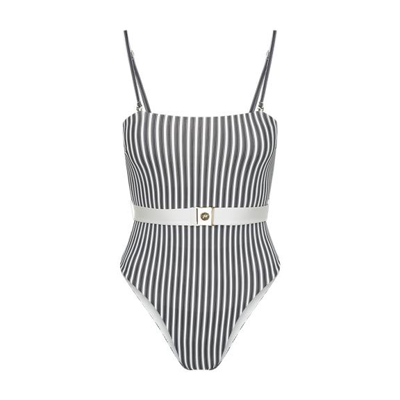 Swimsuit Delmare Reversible - Black White Stripes / White 5