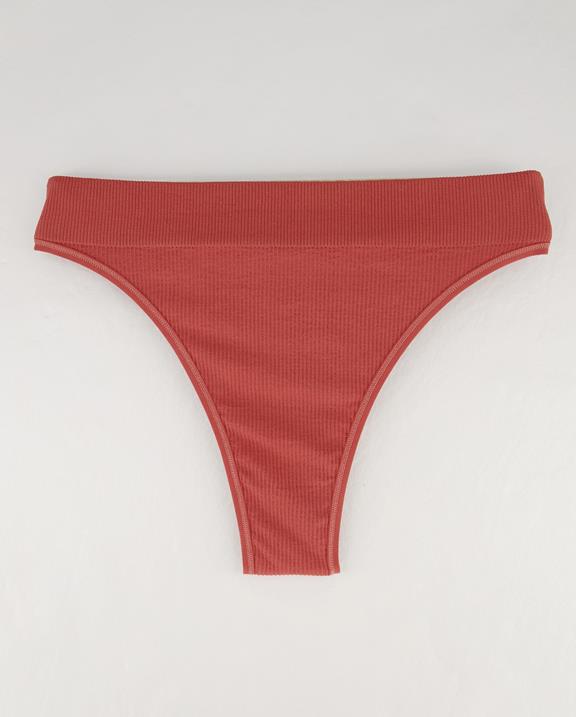 Hoch Geschnittener String Seamless Ribbed Ruby Rebel Faded Red 1