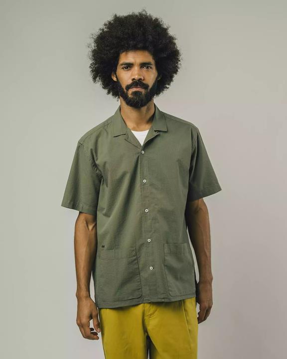Seersucker Aloha Shirt Kakhi 1