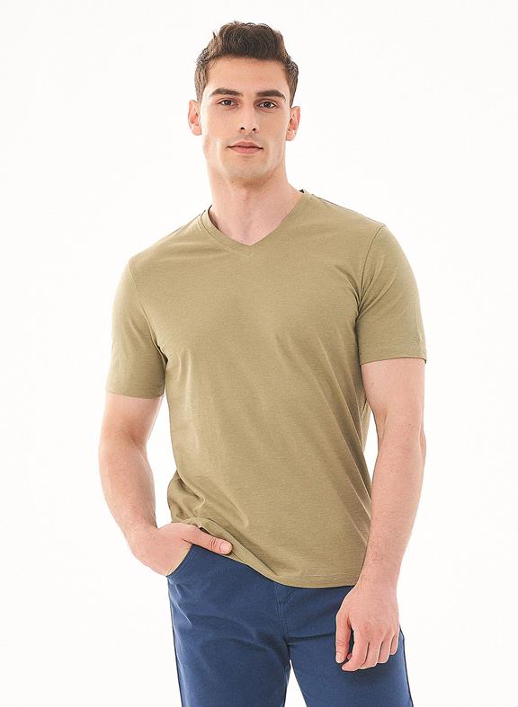 Basic T-Shirt V-neck Olive Green 1