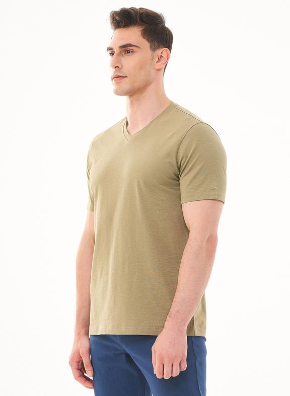 Basic T-Shirt V-neck Olive Green 3