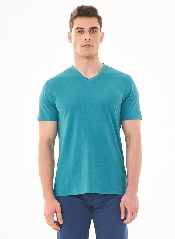 Basic T-Shirt V-neck Petrol Green 1