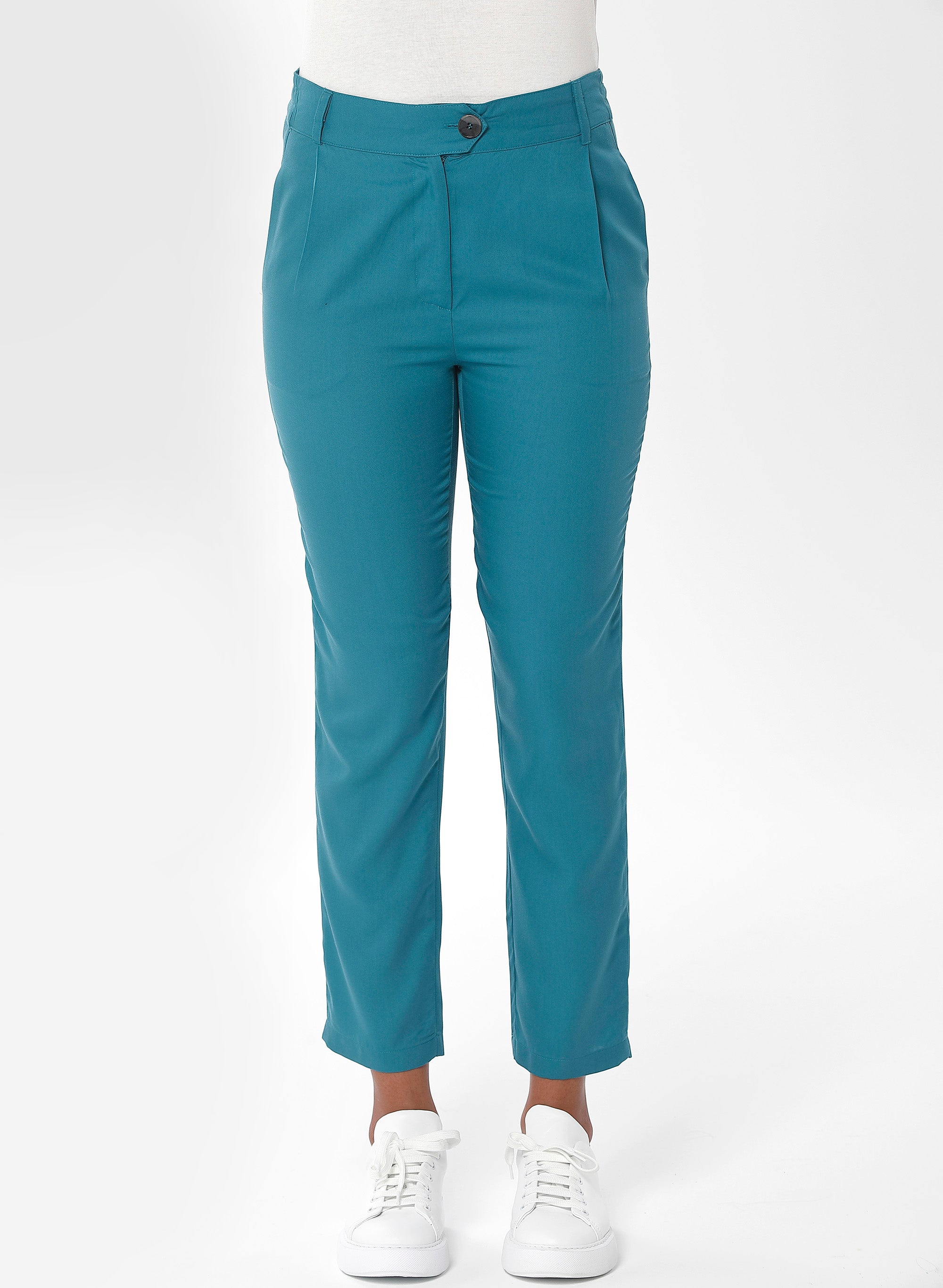 Chino Broek Cropped Petrolgroen via Shop Like You Give a Damn