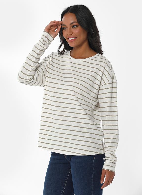 Striped Longsleeve T-Shirt Off White Olive 1