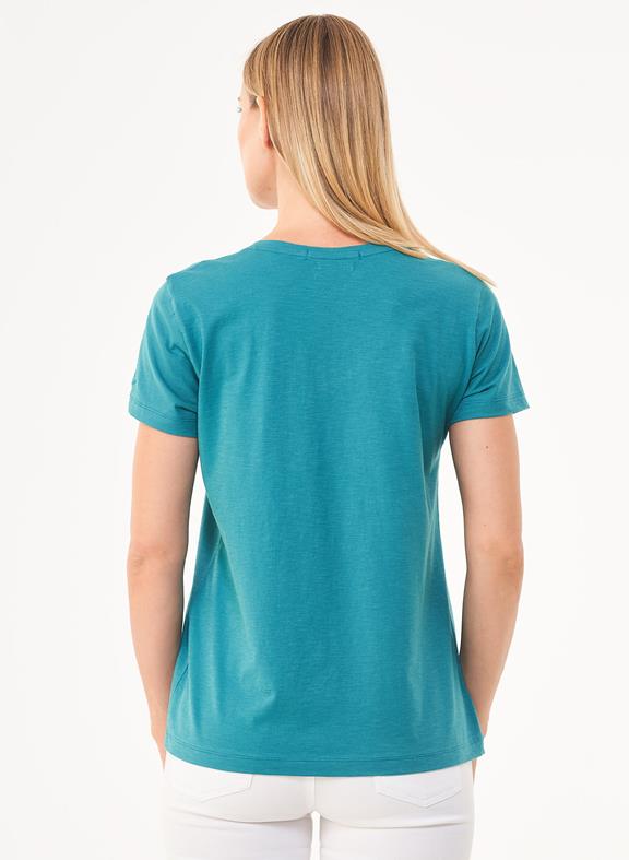 T-Shirt Col V Vert Pétrole 5