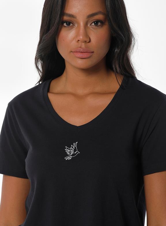 T-Shirt Vogel Print Zwart 5