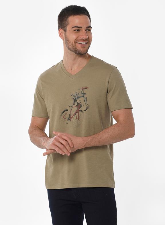 T-Shirt Bicycle Print Olive 1