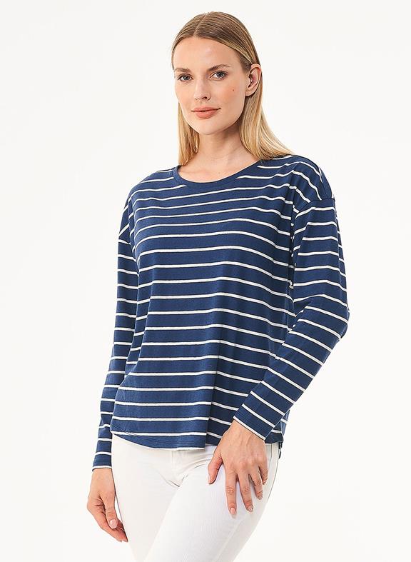 Striped T-Shirt Long Sleeves Navy Off White 1
