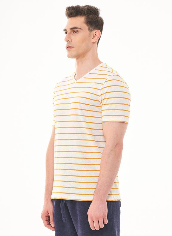 ORGANICATION T-Shirt Gestreept Wit Geel
