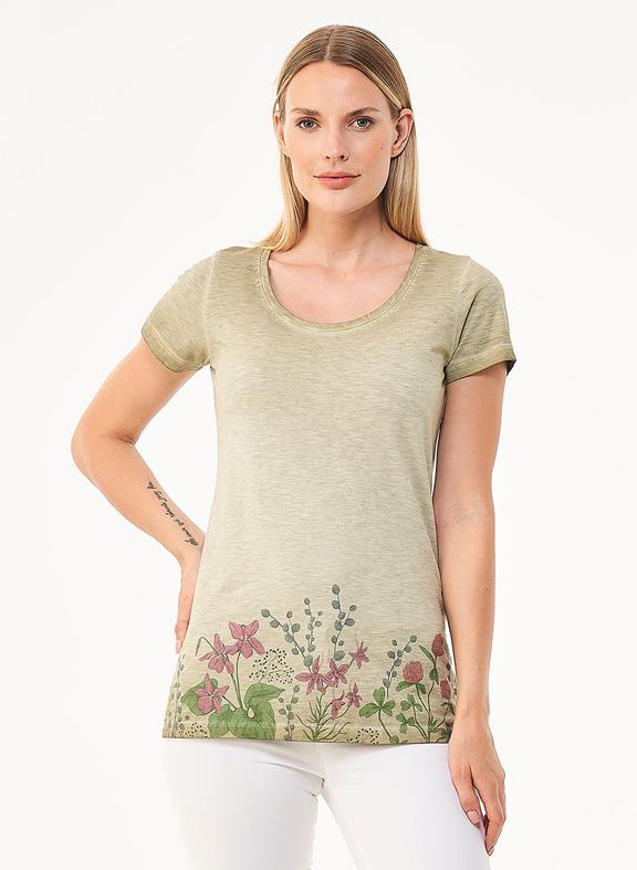 T-Shirt Flowers Olive Green 1