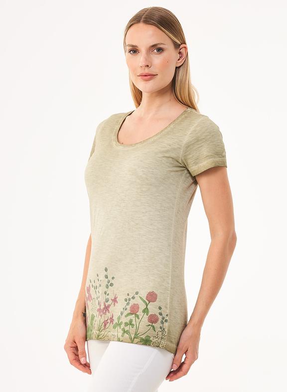 T-Shirt Flowers Olive Green 2