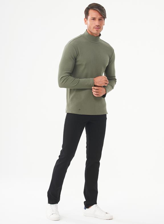 Ribbed Long Sleeve Turtleneck Shirt Khaki Green 2