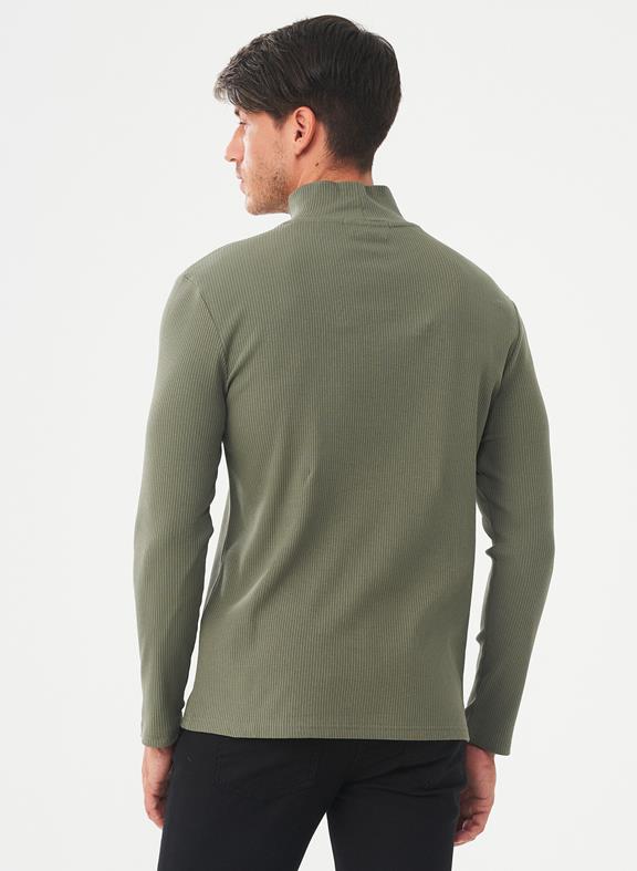 Ribbed Long Sleeve Turtleneck Shirt Khaki Green 4
