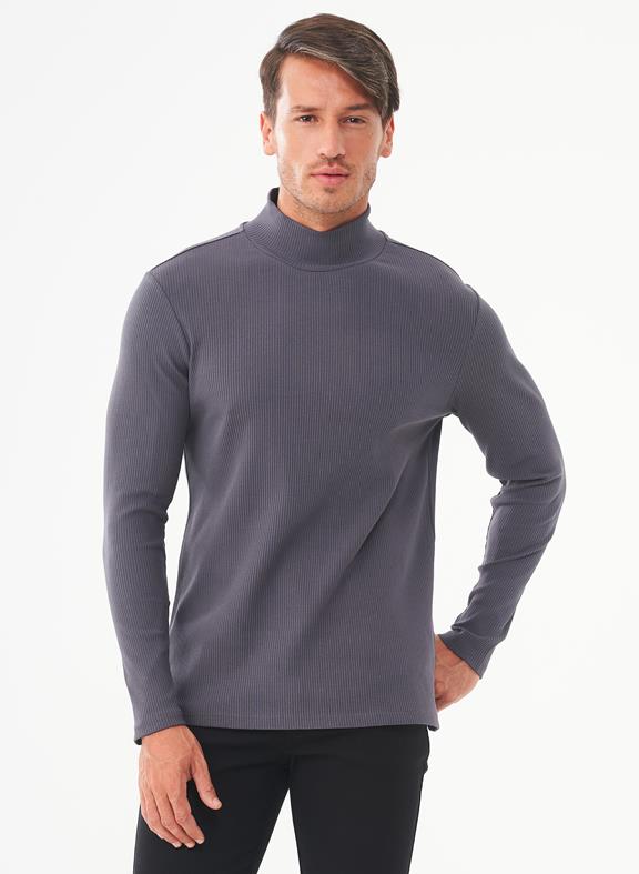 Ribbed Long Sleeve Turtleneck Shirt Grey 1
