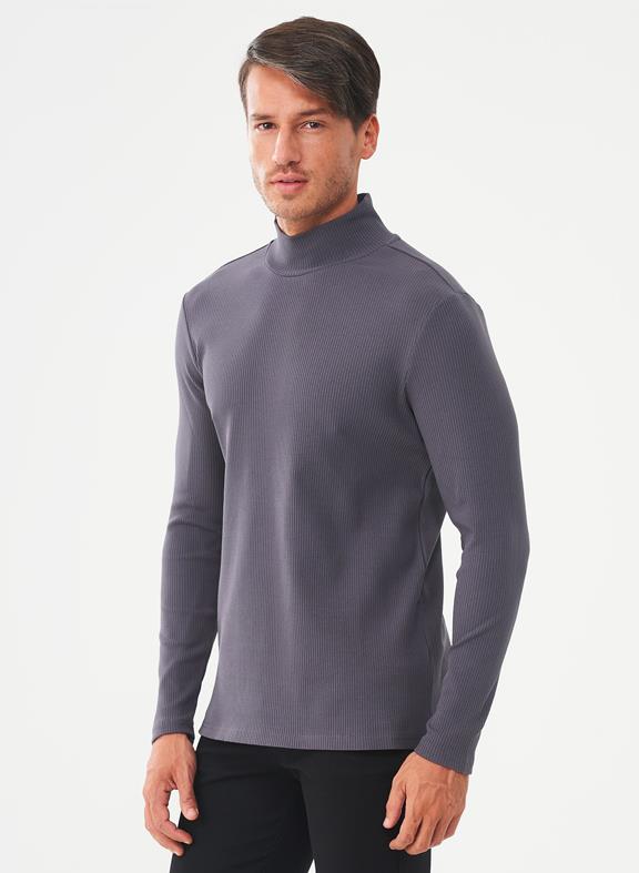 Ribbed Long Sleeve Turtleneck Shirt Grey 3
