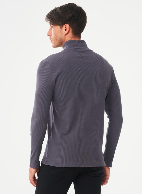 Ribbed Long Sleeve Turtleneck Shirt Grey 4