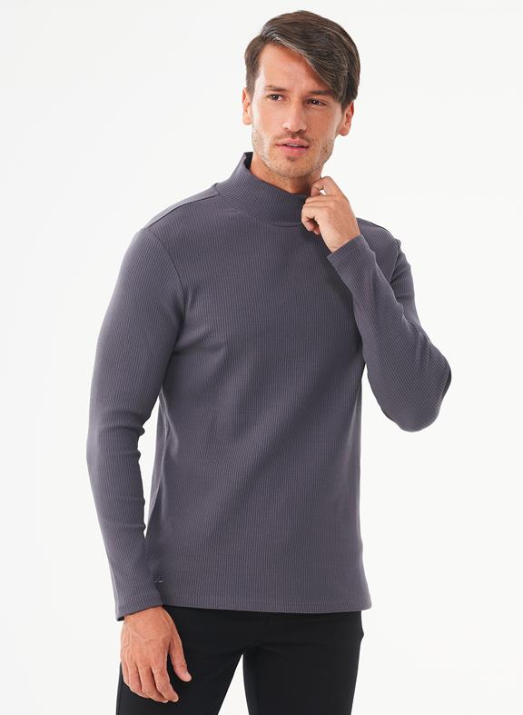 Ribbed Long Sleeve Turtleneck Shirt Grey 5