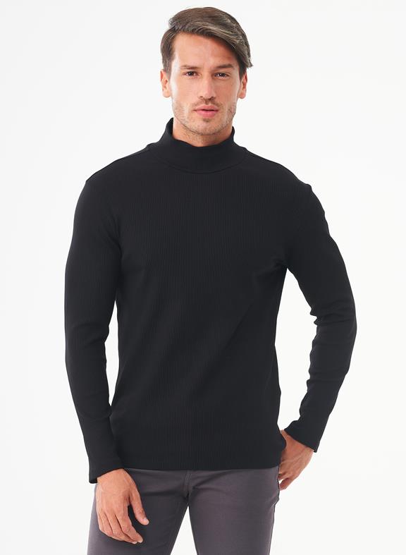 Ribbed Long Sleeve Turtleneck Shirt Black 1