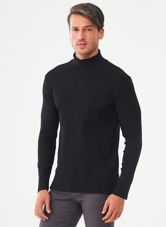 Ribbed Long Sleeve Turtleneck Shirt Black 3