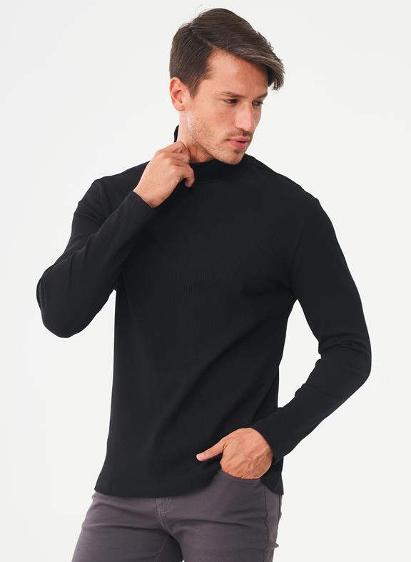 Ribbed Long Sleeve Turtleneck Shirt Black 5