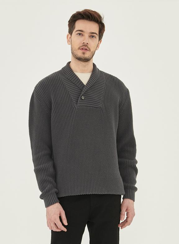 Shawl Collar Sweater Dark Grey 1