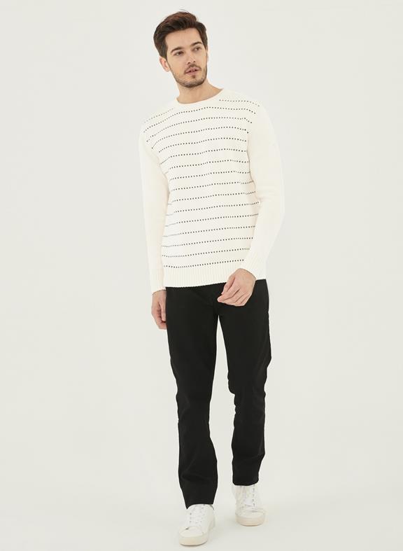 Gestreifter Pullover Off White Dunkelgrau 2
