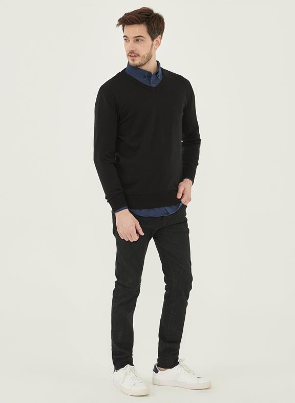 Strickpullover Mit V-Ausschnitt Schwarz 2