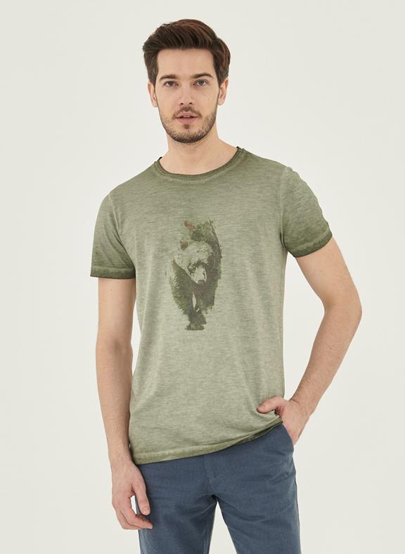 T-Shirt Bear Print Green 1