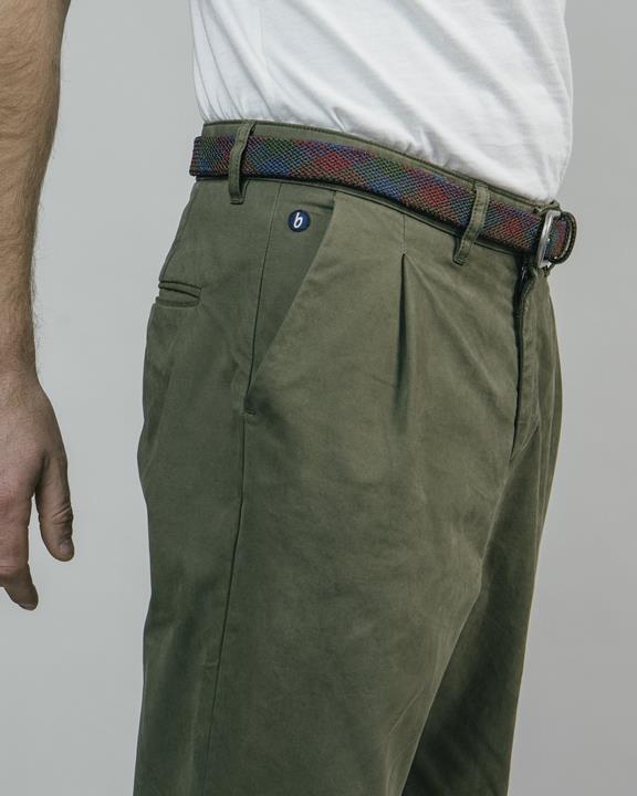 Pleated Chino Pants - Olive 4