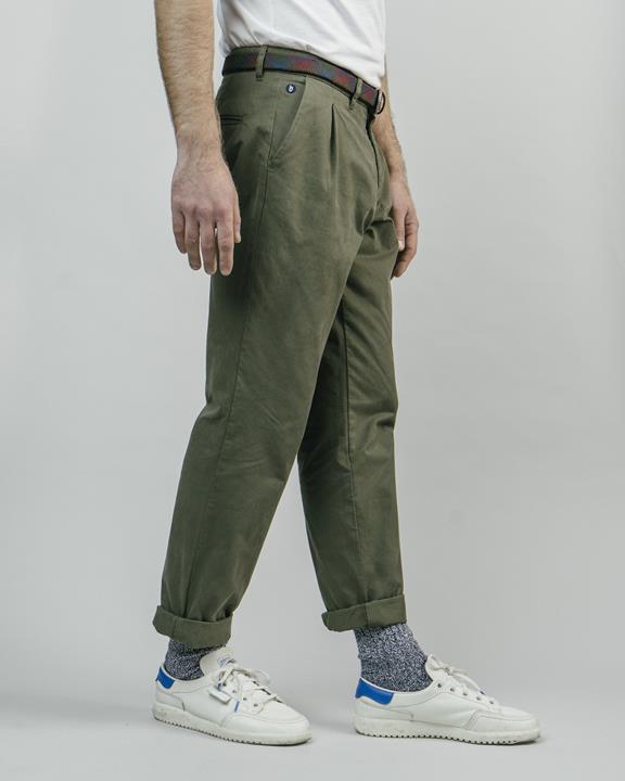 Pleated Chino Pants - Olive 5