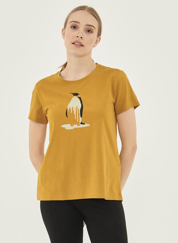 T-Shirt Pinguïnprint Donkergeel 1