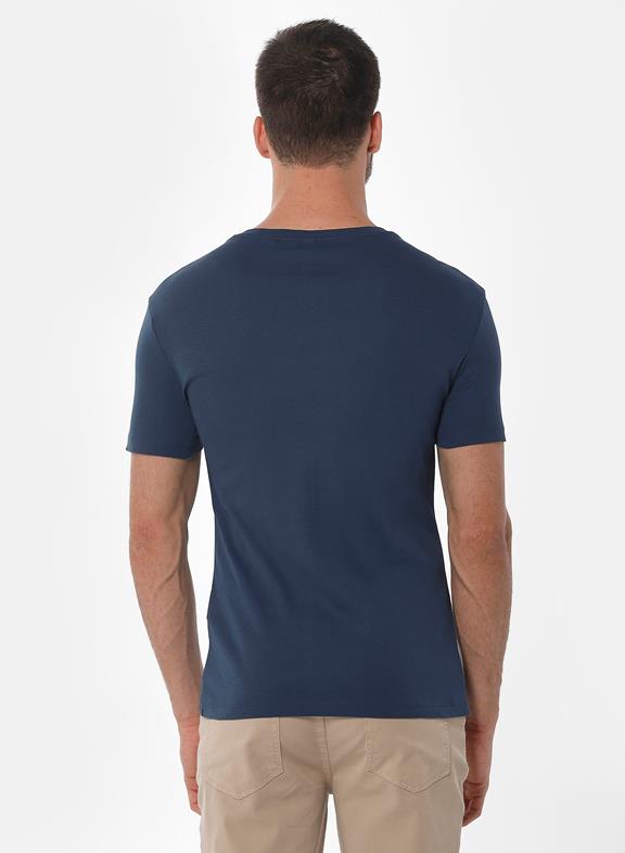 Geribbeld T-Shirt V-Hals Navy 4