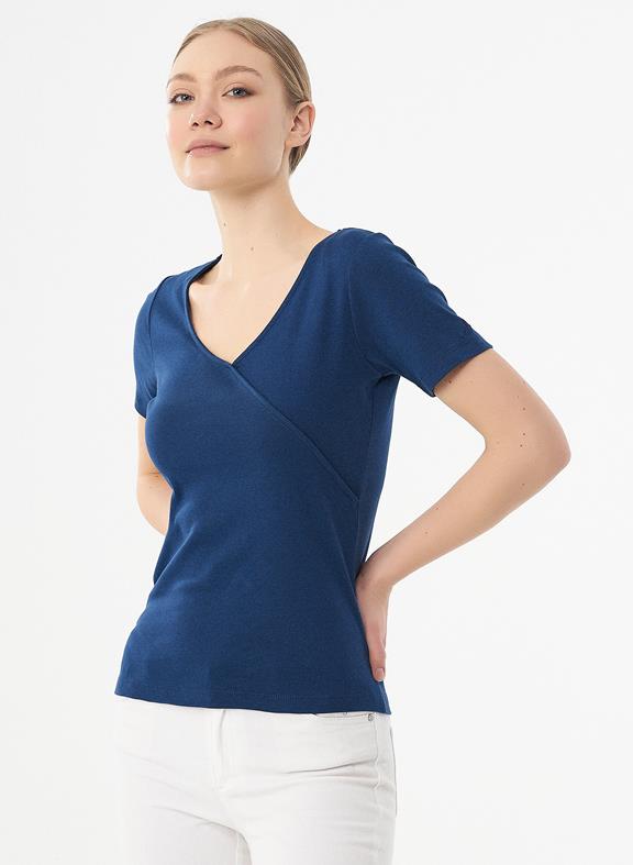 Ribbed V-Neck T-Shirt Blue via Shop Like You Give a Damn