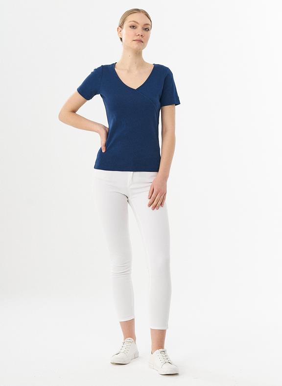 Ribbed V-Neck T-Shirt Blue from Shop Like You Give a Damn