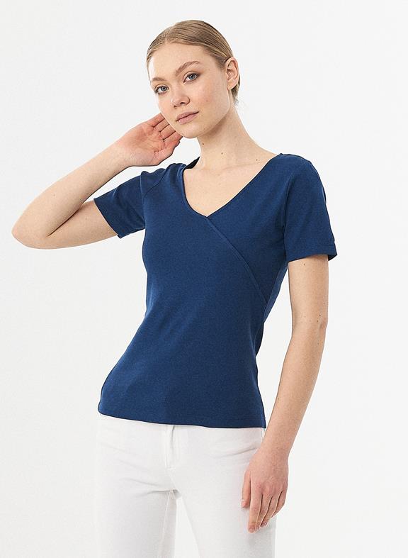 Ribbed V-Neck T-Shirt Blue from Shop Like You Give a Damn