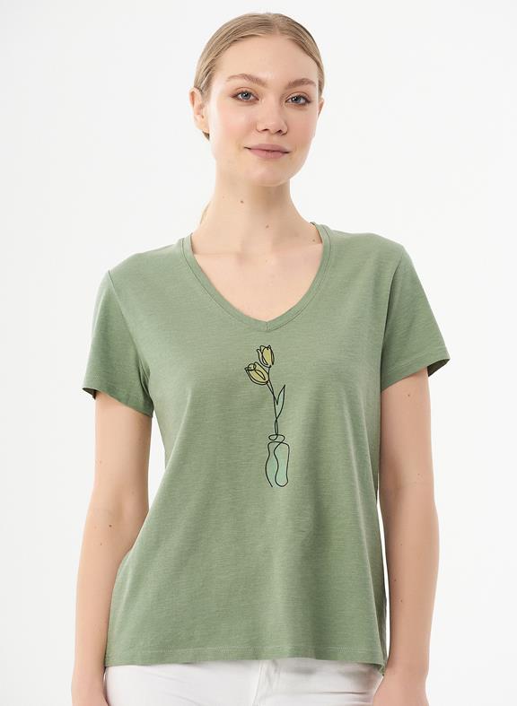 T-Shirt Bloemenprint Groen 1