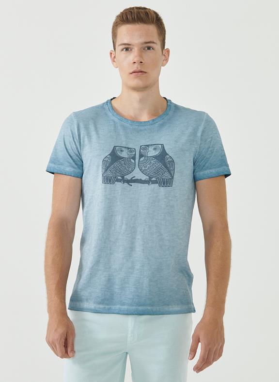T-Shirt Uilenprint Blauw via Shop Like You Give a Damn