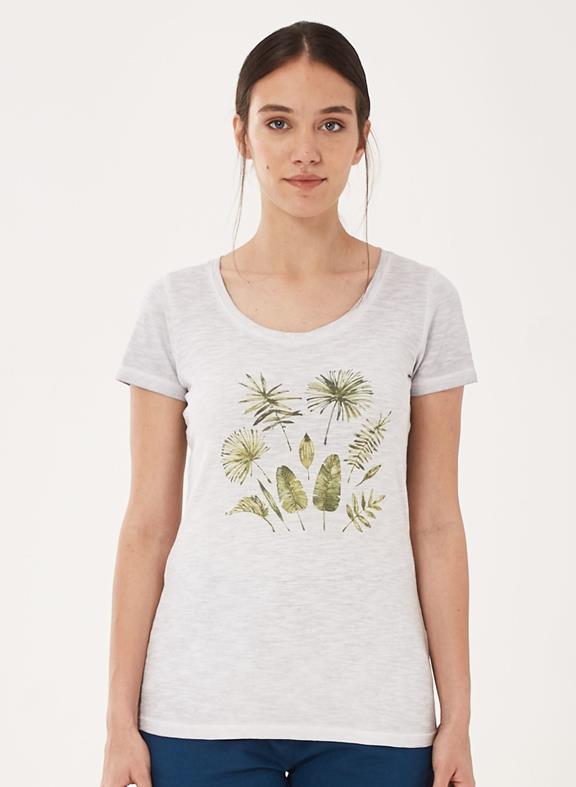 T-Shirt Leaf Print Light Grey 1
