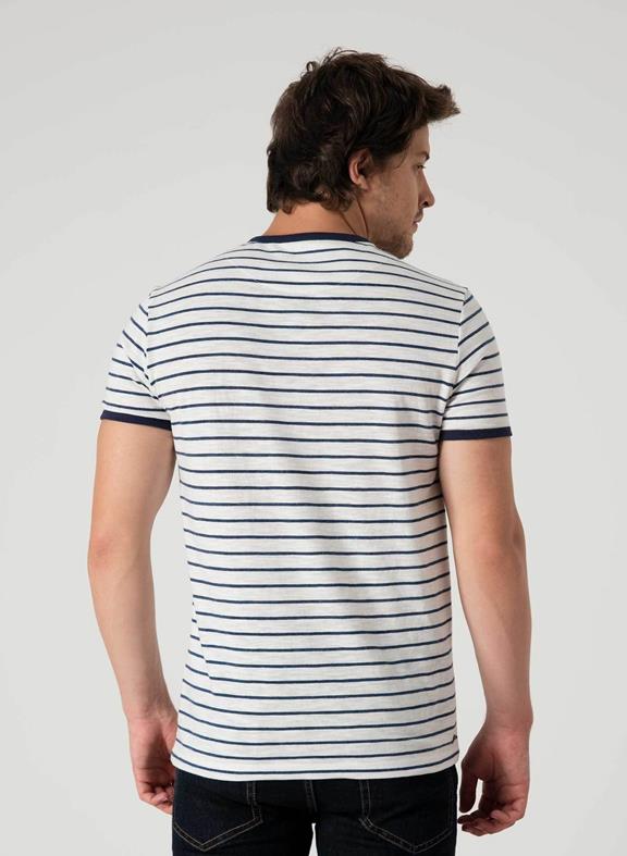 Striped Henley T-Shirt Off White/Navy 2