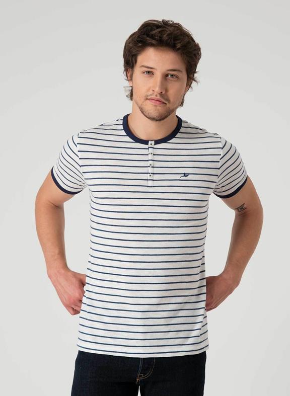 Striped Henley T-Shirt Off White/Navy 3