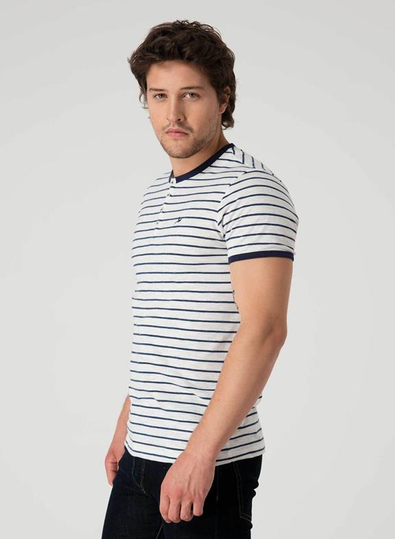 Striped Henley T-Shirt Off White/Navy 4