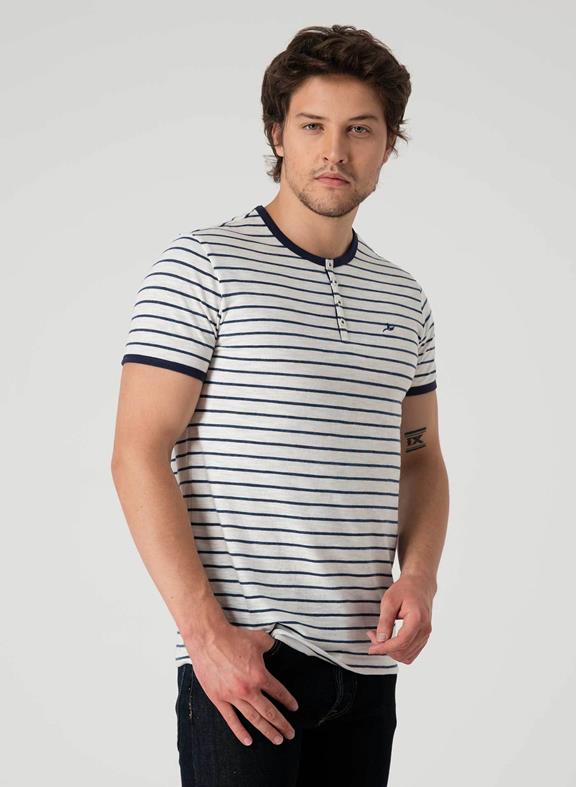 Striped Henley T-Shirt Off White/Navy 5