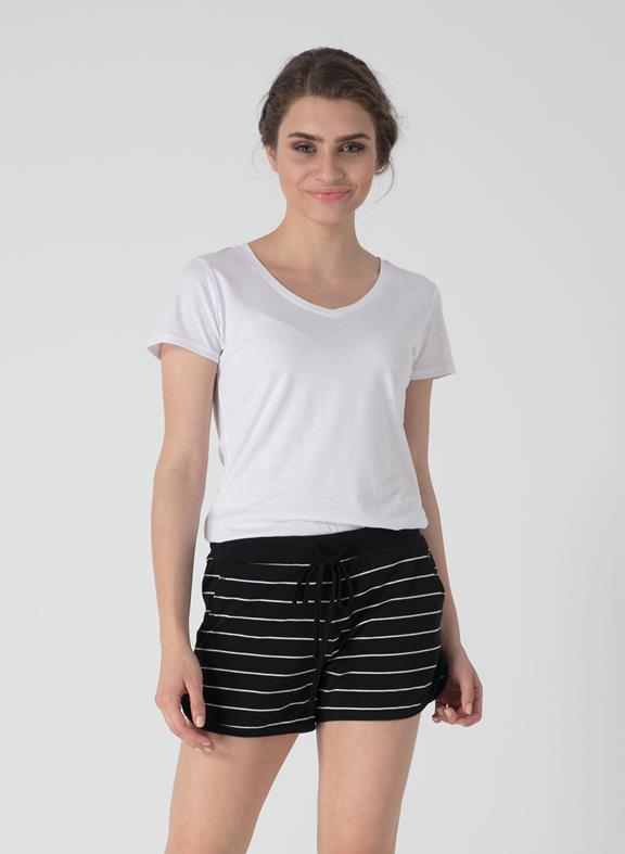 Gestreepte Jersey Short Zwart via Shop Like You Give a Damn