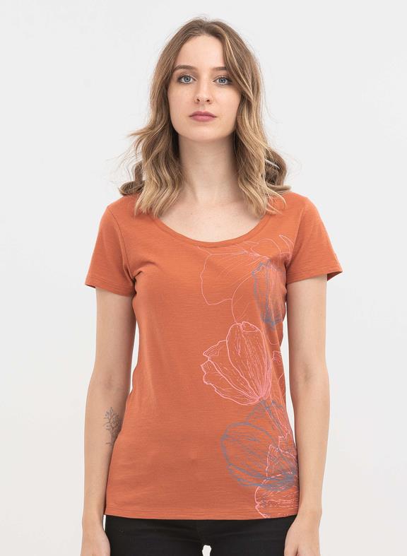 T-Shirt Flower Print Steel Orange via Shop Like You Give a Damn