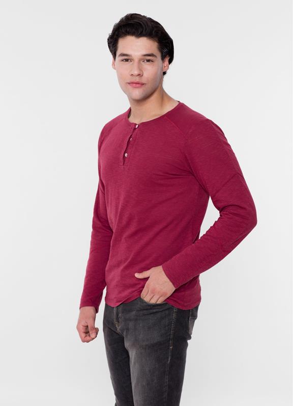 Long Sleeve Henley Shirt Dark Red 3