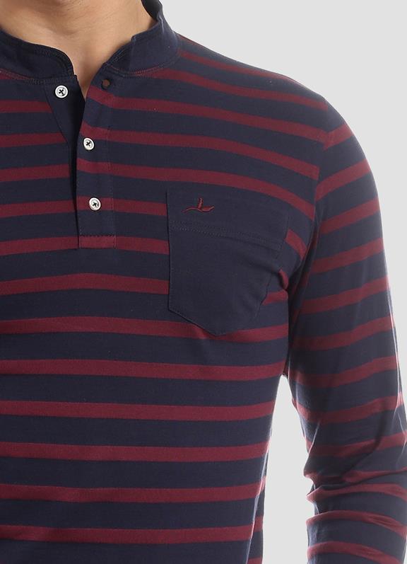 Henley Long Sleeve Shirt Navy Red 3
