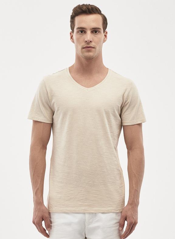 Basic V-neck t-shirt Beige 1