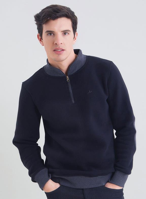 Sweatshirt Zwart/Marineblauw Met Rits 1