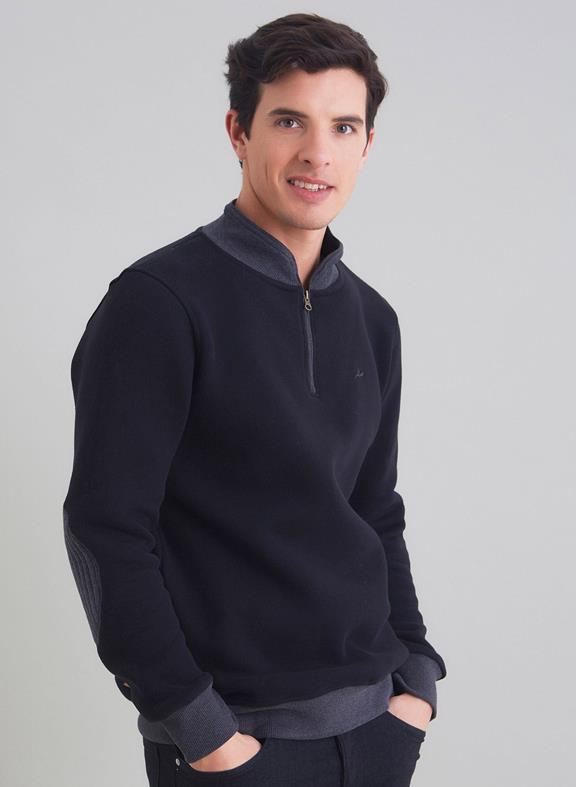 Sweatshirt Zwart/Marineblauw Met Rits 2