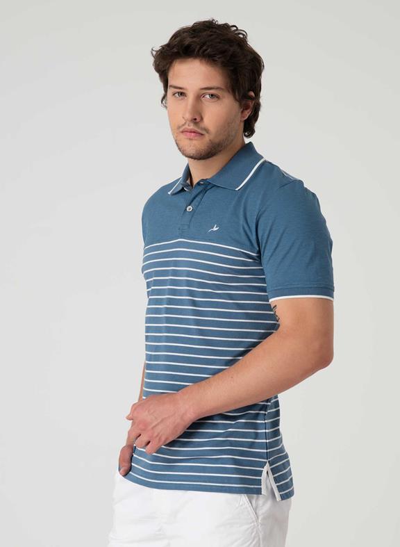 Striped Polo Shirt Aegean Blue 3